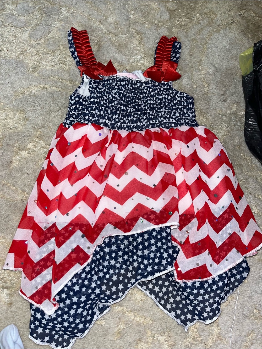 Girls Red & Navy Star Chevron Dress